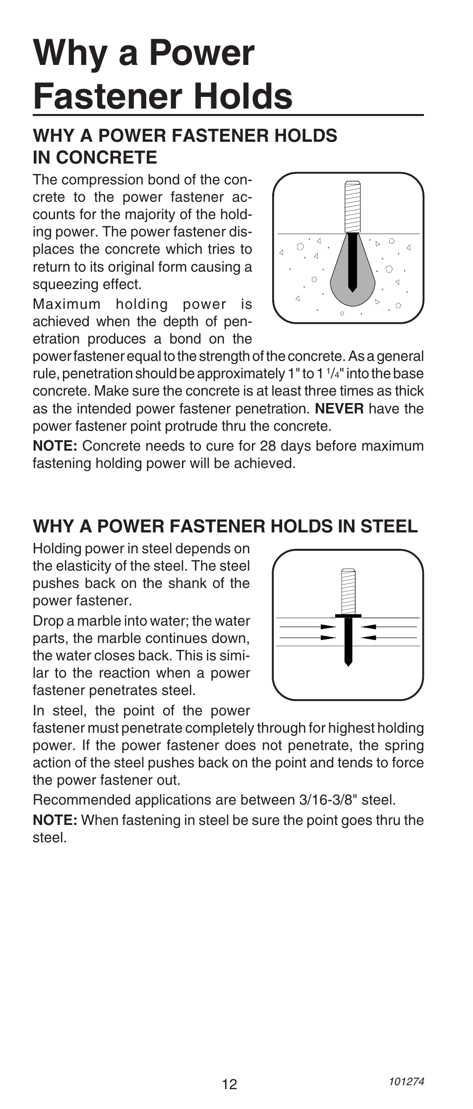 Why a power fastener holds, Why a power fastener holds in concrete, Why a power fastener holds in steel | Remington 490 User Manual | Page 12 / 80