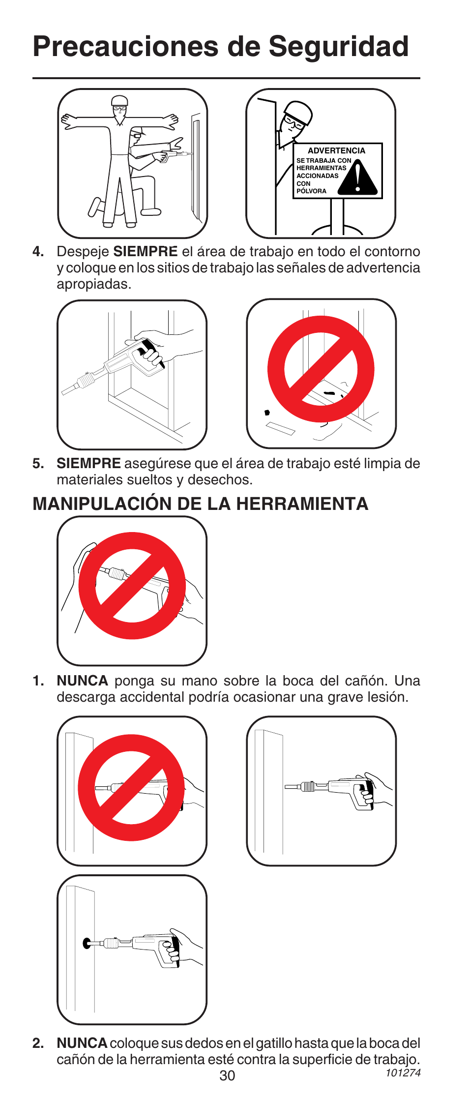 Precauciones de seguridad, Manipulación de la herramienta | Remington 490 User Manual | Page 30 / 80