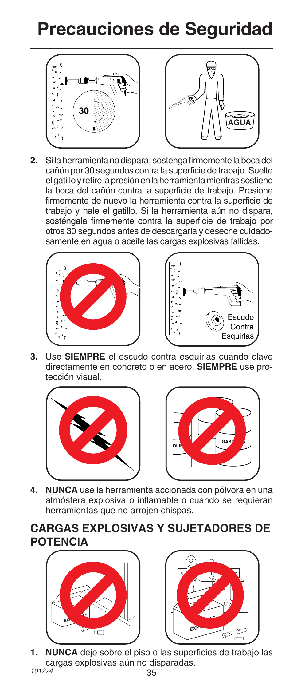 Precauciones de seguridad, Cargas explosivas y sujetadores de potencia | Remington 490 User Manual | Page 35 / 80