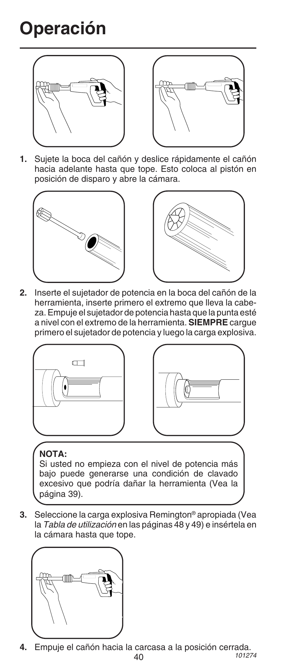 Operación | Remington 490 User Manual | Page 40 / 80