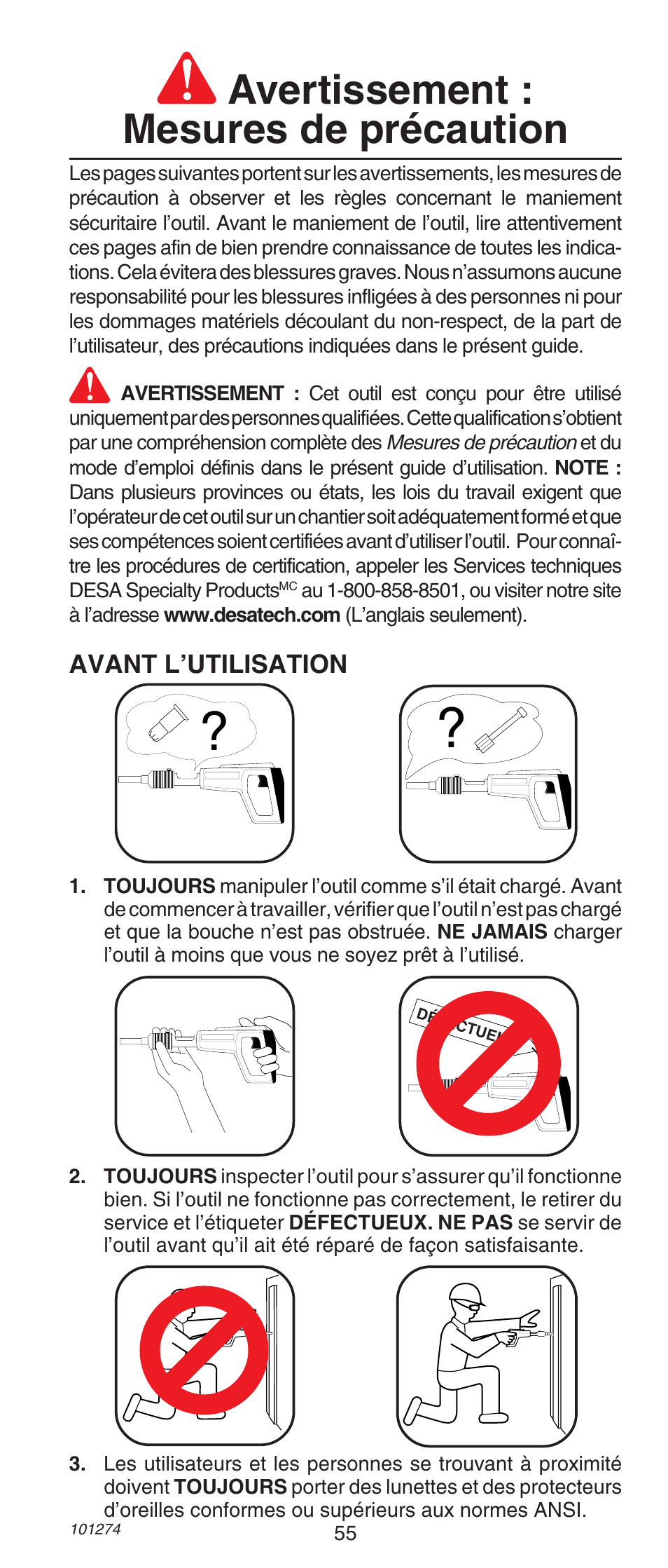 Avertissement : mesures de précaution | Remington 490 User Manual | Page 55 / 80