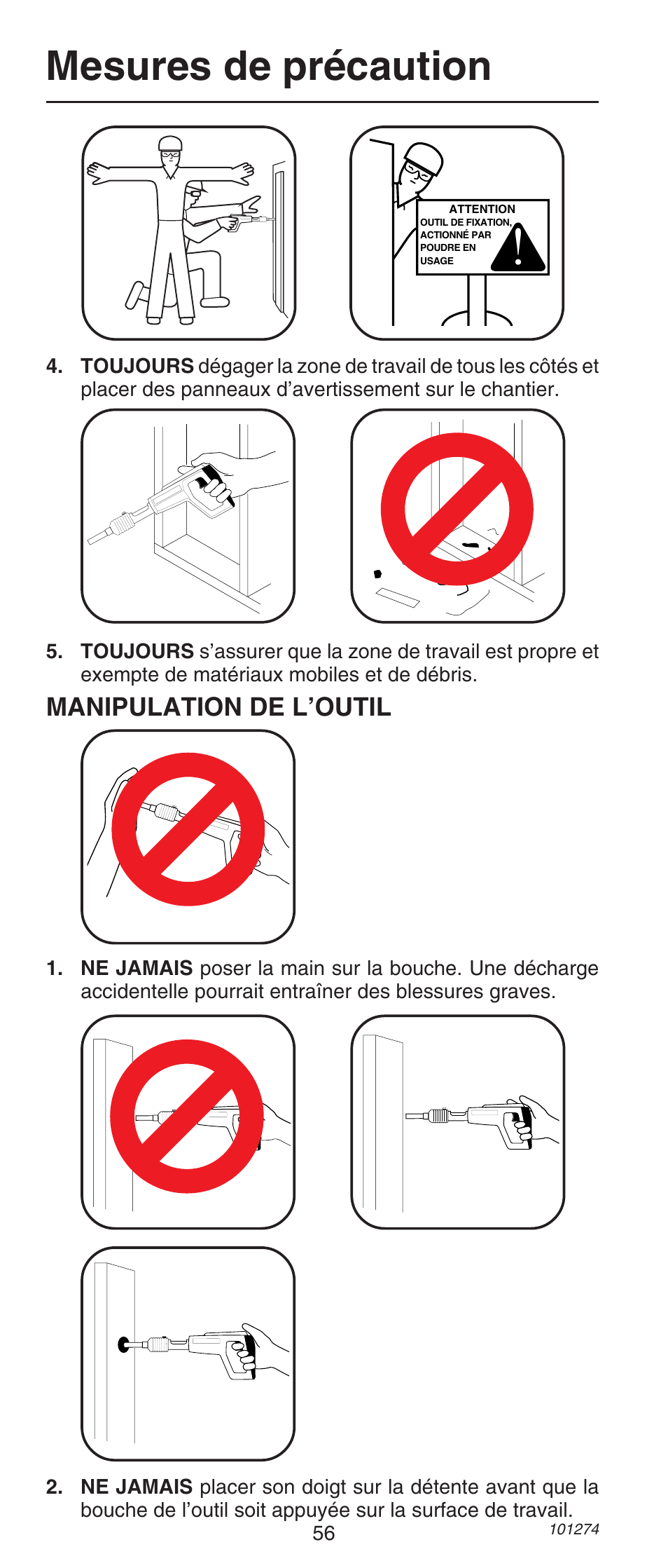 Mesures de précaution, Manipulation de l’outil | Remington 490 User Manual | Page 56 / 80