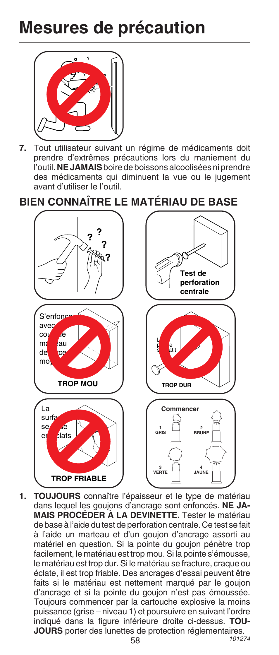 Mesures de précaution, Bien connaître le matériau de base | Remington 490 User Manual | Page 58 / 80