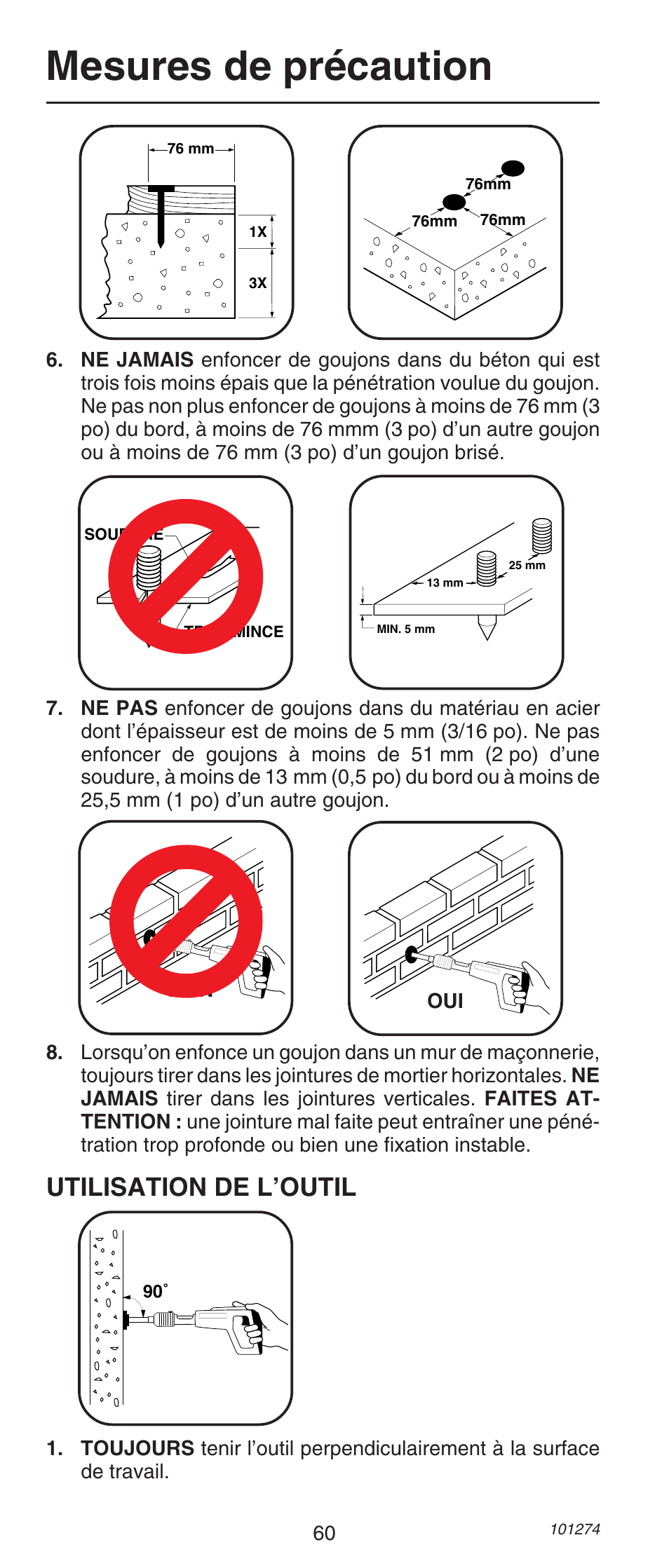 Mesures de précaution, Utilisation de l’outil | Remington 490 User Manual | Page 60 / 80