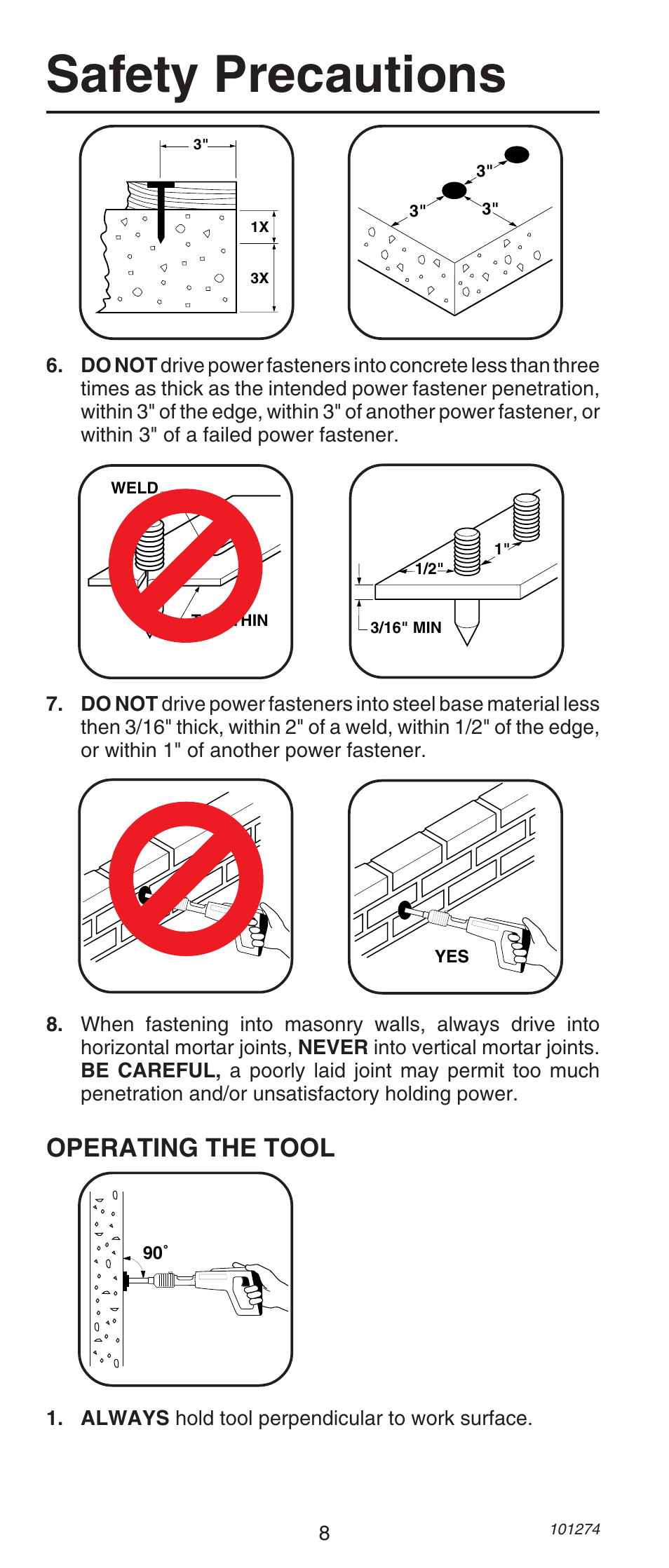 Safety precautions, Operating the tool | Remington 490 User Manual | Page 8 / 80