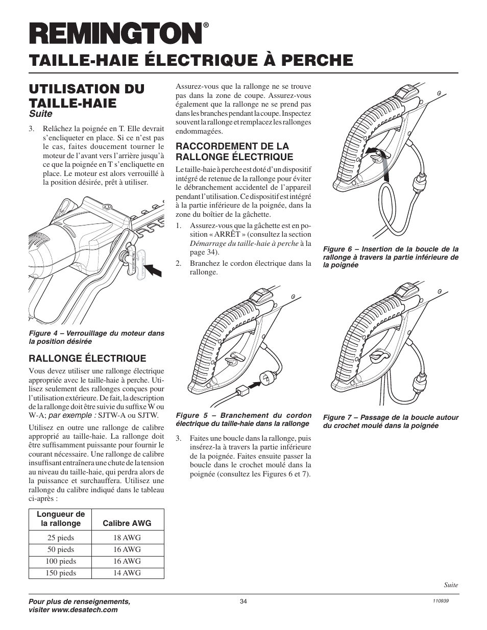 Taille-haie électrique à perche, Utilisation du taille-haie | Remington 117535-01A User Manual | Page 34 / 44