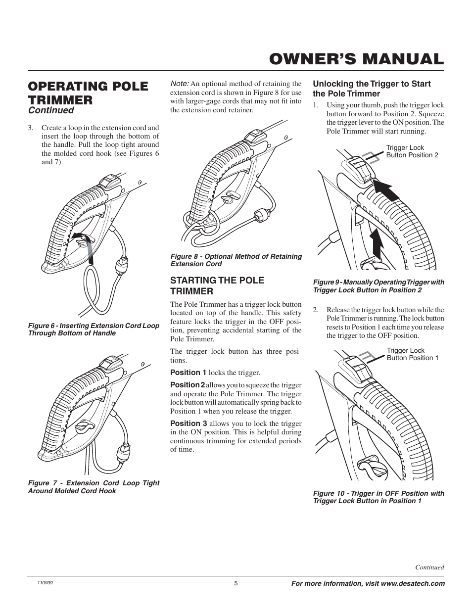 Owner’s manual, Operating pole trimmer | Remington Axcess 110946-01A User Manual | Page 5 / 44