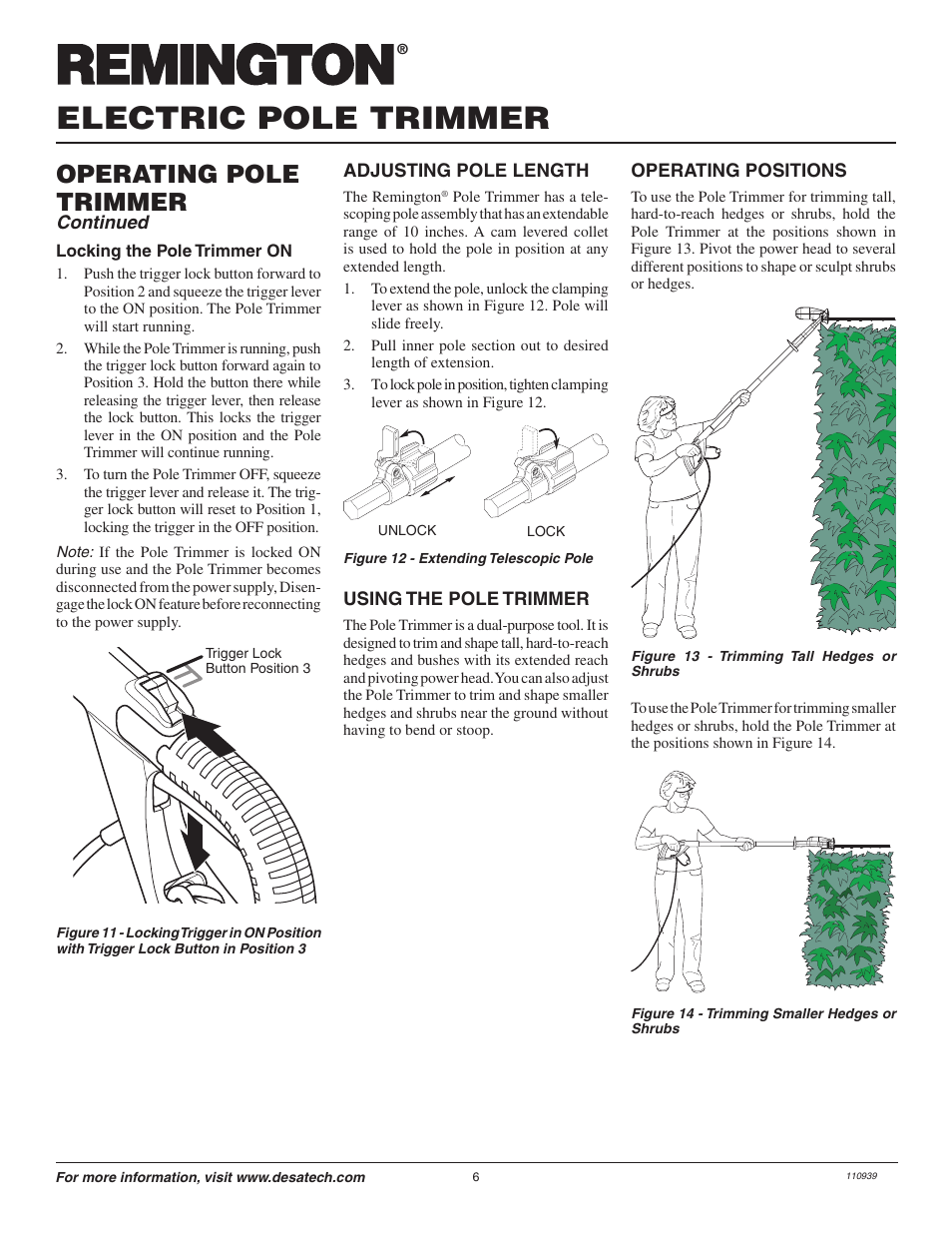 Electric pole trimmer, Operating pole trimmer | Remington Axcess 110946-01A User Manual | Page 6 / 44