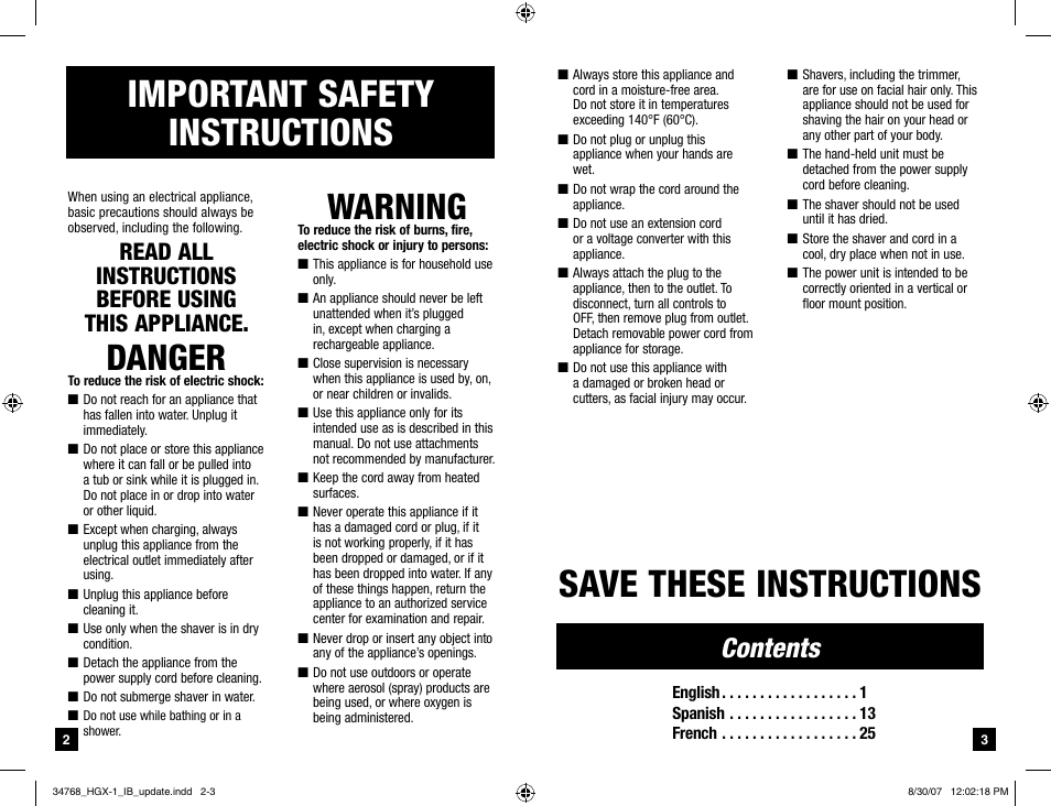 Remington Men's Shaver User Manual | Page 2 / 19