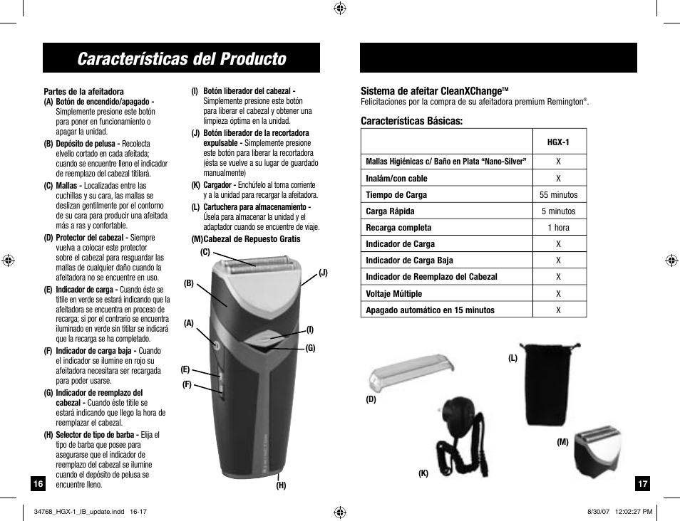 Características del producto | Remington Men's Shaver User Manual | Page 9 / 19