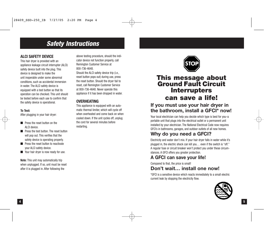 Safety instructions | Remington SSD-250 User Manual | Page 3 / 7