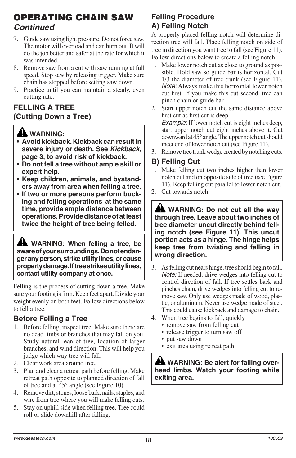 Operating chain saw, Continued | Remington LNT-2 User Manual | Page 18 / 52