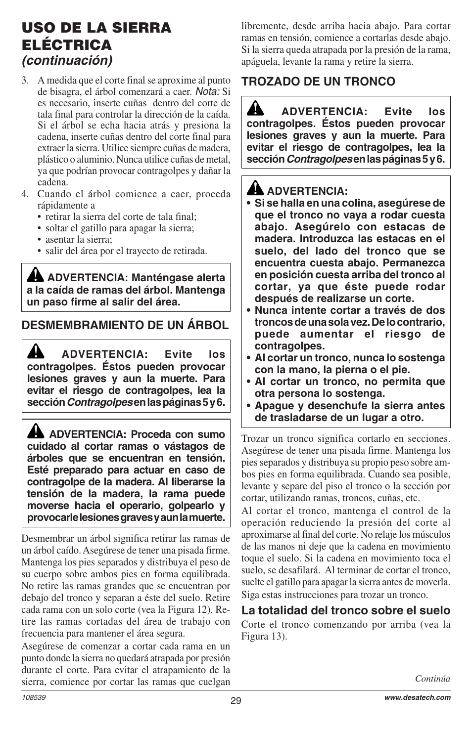 Uso de la sierra eléctrica, Continuación) | Remington LNT-2 User Manual | Page 29 / 52