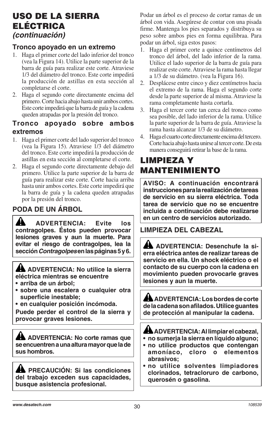 Uso de la sierra eléctrica, Limpieza y mantenimiento, Continuación) | Remington LNT-2 User Manual | Page 30 / 52