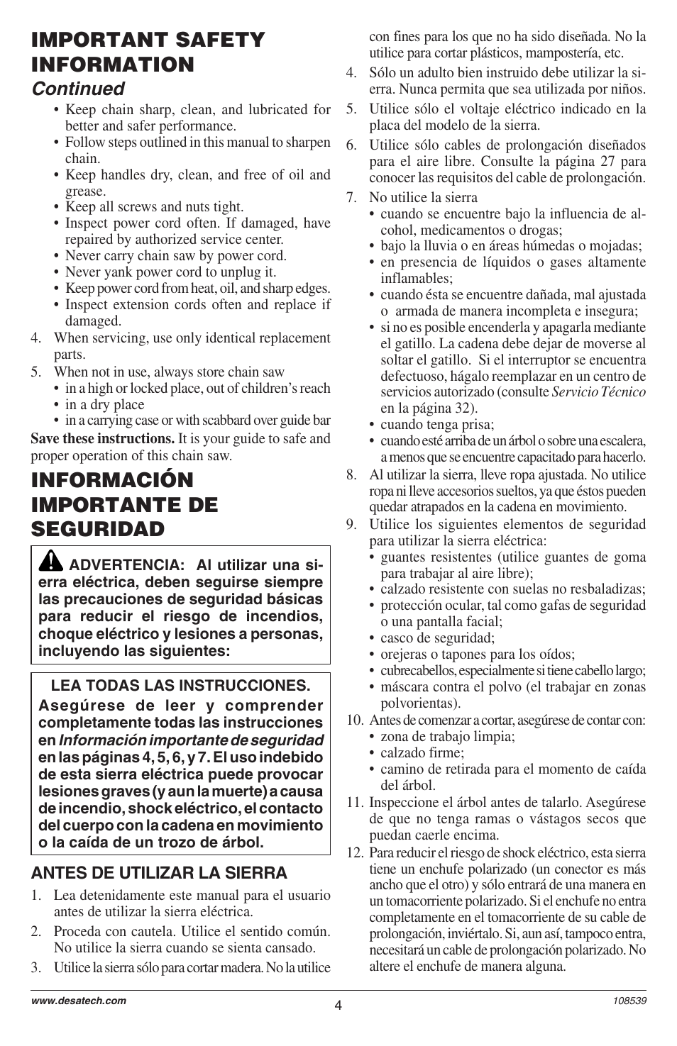 Información importante de seguridad, Important safety information, Continued | Remington LNT-2 User Manual | Page 4 / 52