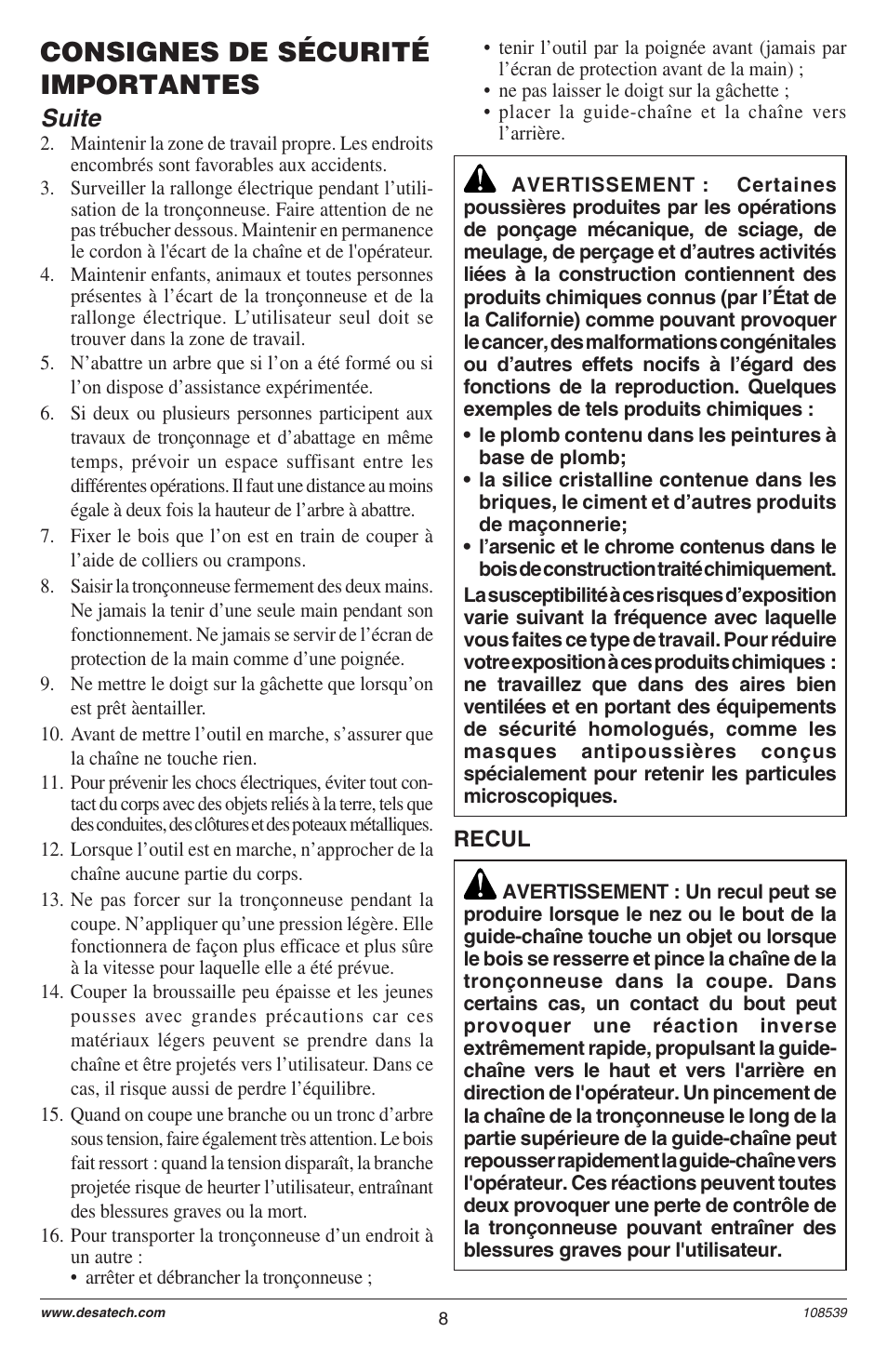 Consignes de sécurité importantes, Suite | Remington LNT-2 User Manual | Page 8 / 52