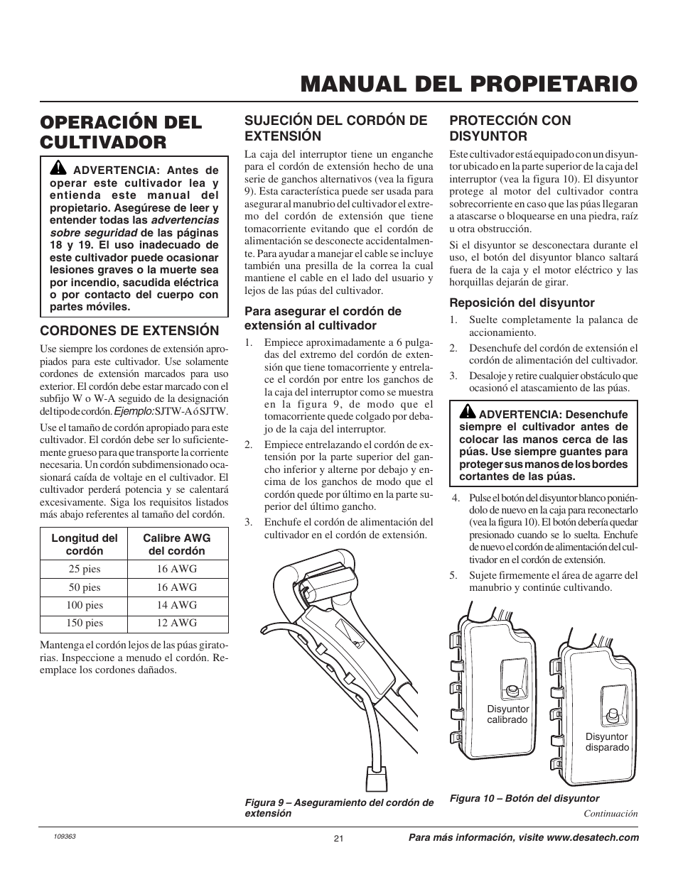 Manual del propietario, Operación del cultivador | Remington Garden Wizard 109312-01 User Manual | Page 21 / 44