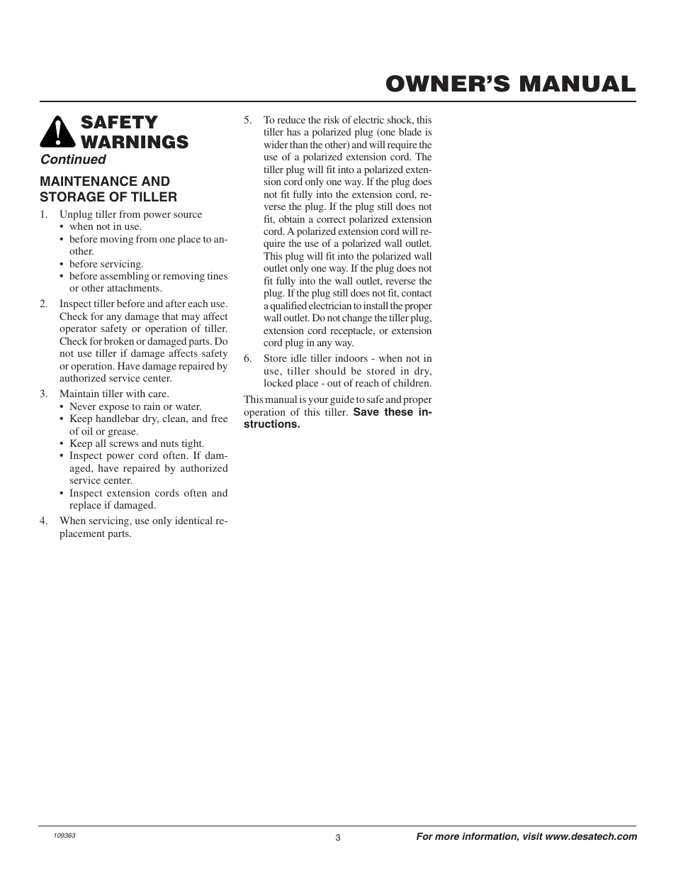 Owner’s manual, Safety warnings | Remington Garden Wizard 109312-01 User Manual | Page 3 / 44