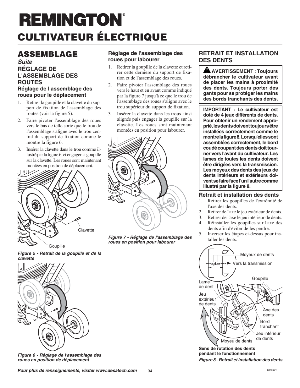 Cultivateur électrique, Assemblage, Suite | Remington Garden Wizard 109312-01 User Manual | Page 34 / 44