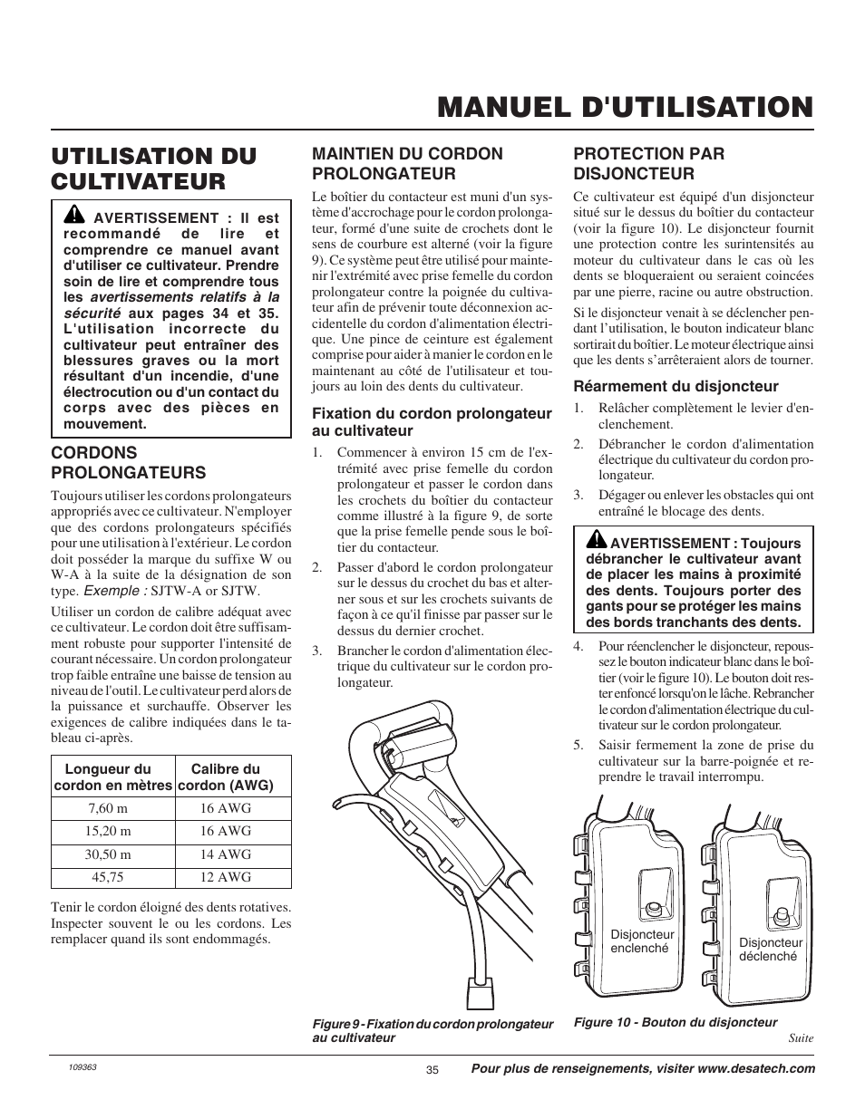 Manuel d'utilisation, Utilisation du cultivateur | Remington Garden Wizard 109312-01 User Manual | Page 35 / 44