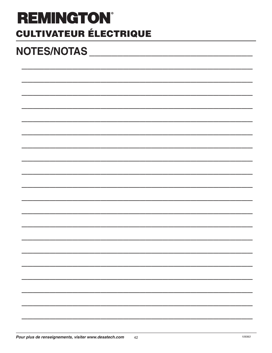 Cultivateur électrique | Remington Garden Wizard 109312-01 User Manual | Page 42 / 44