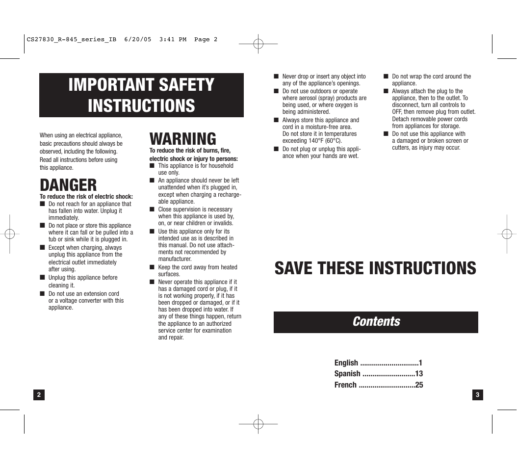 Remington R-843 User Manual | Page 2 / 7