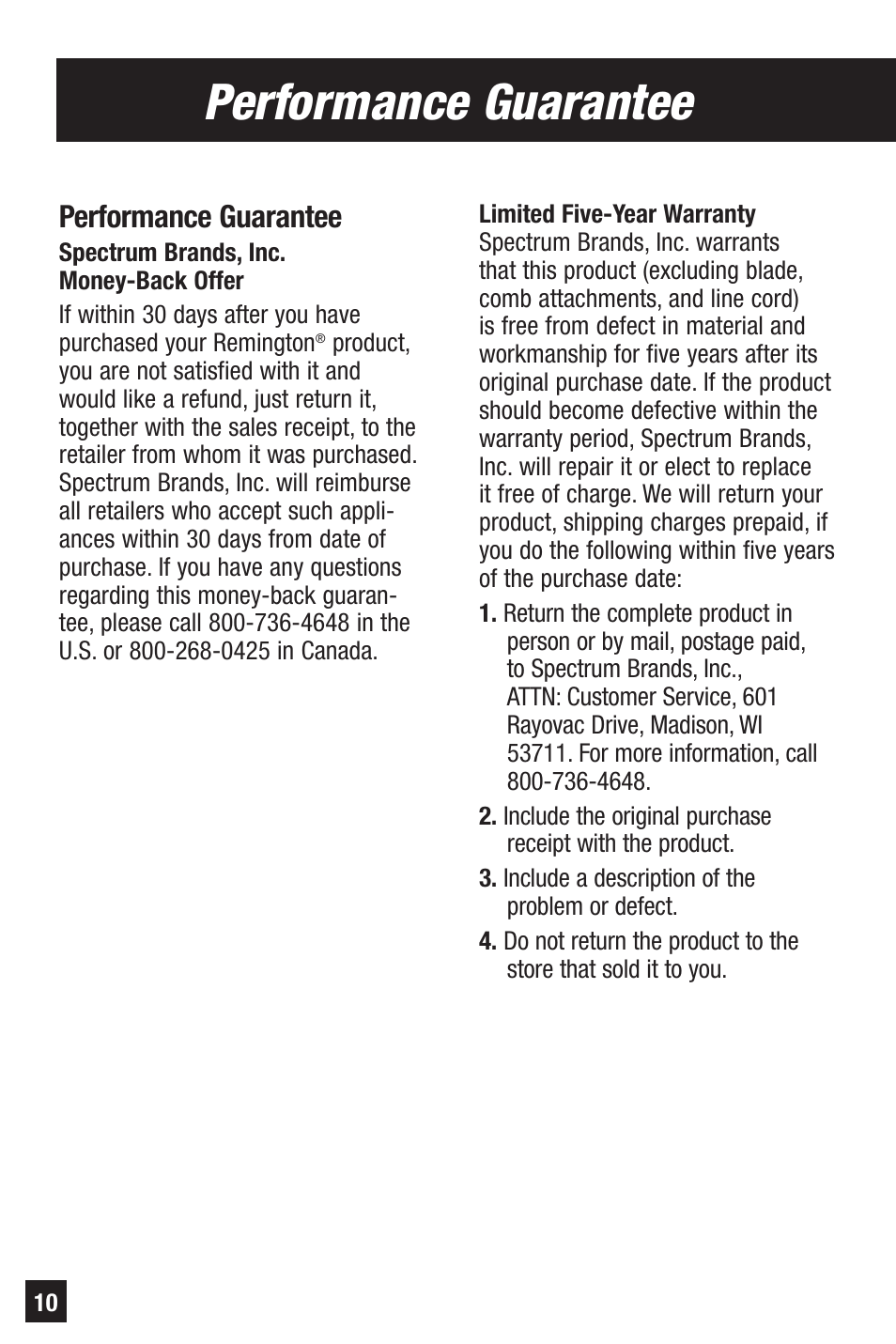 Usage tips, Performance guarantee | Remington PRECISION HC-70 User Manual | Page 10 / 24