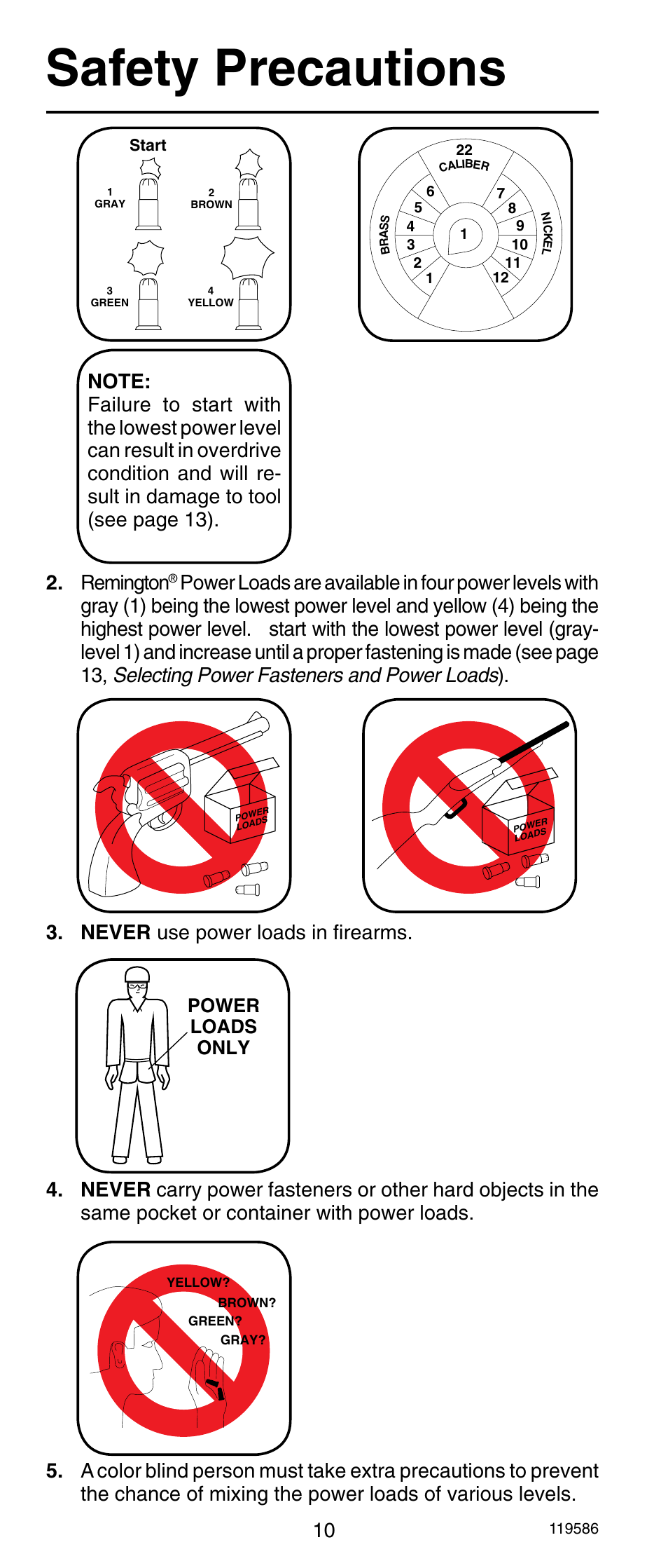 Safety precautions, Remington, Power loads only | Remington r300 User Manual | Page 10 / 72
