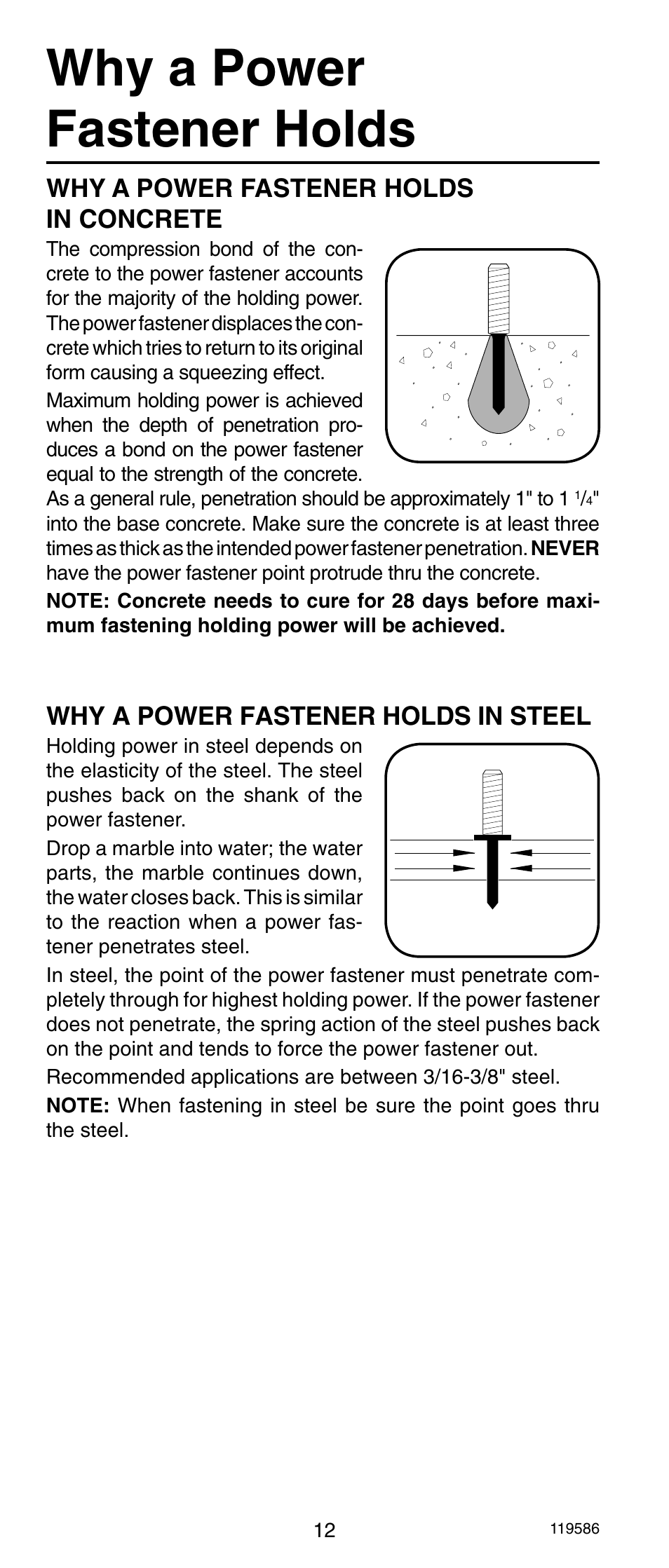 Why a power fastener holds, Why a power fastener holds in concrete, Why a power fastener holds in steel | Remington r300 User Manual | Page 12 / 72