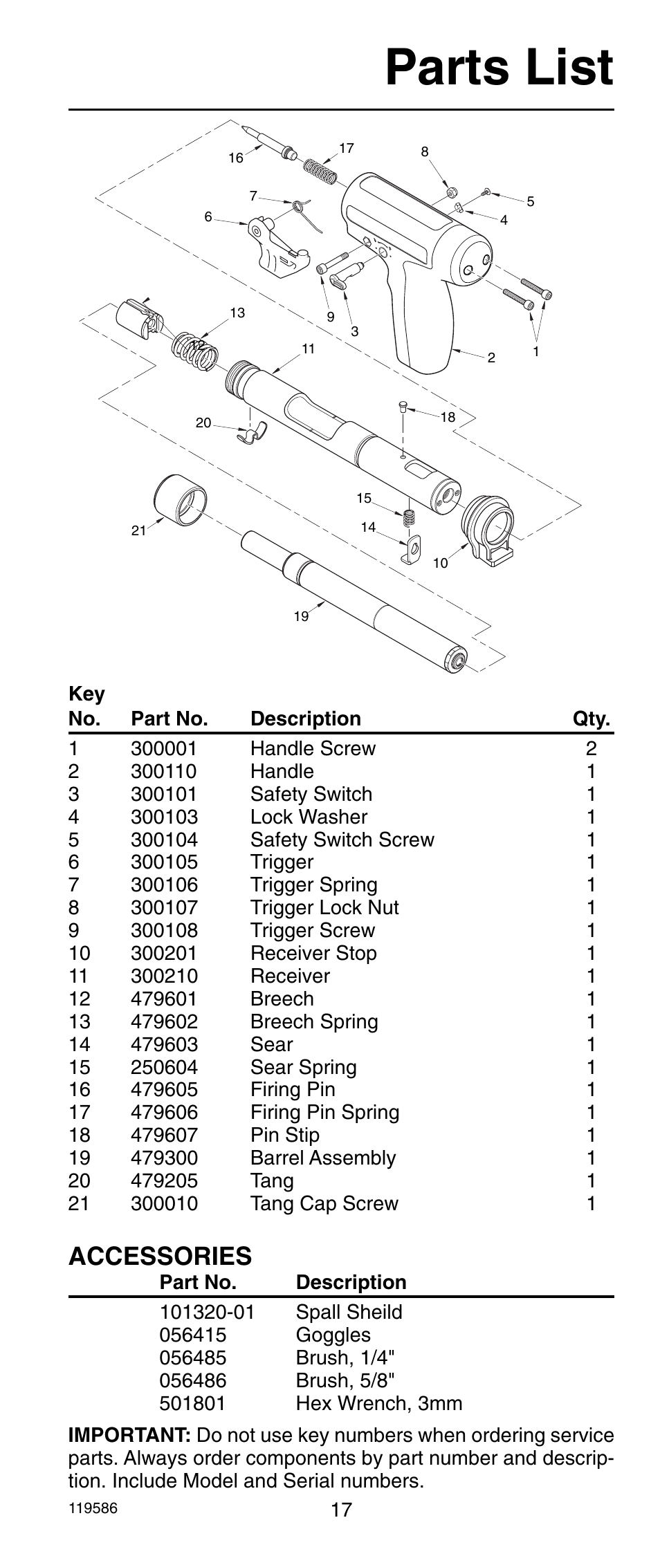 Parts list, Accessories | Remington r300 User Manual | Page 17 / 72