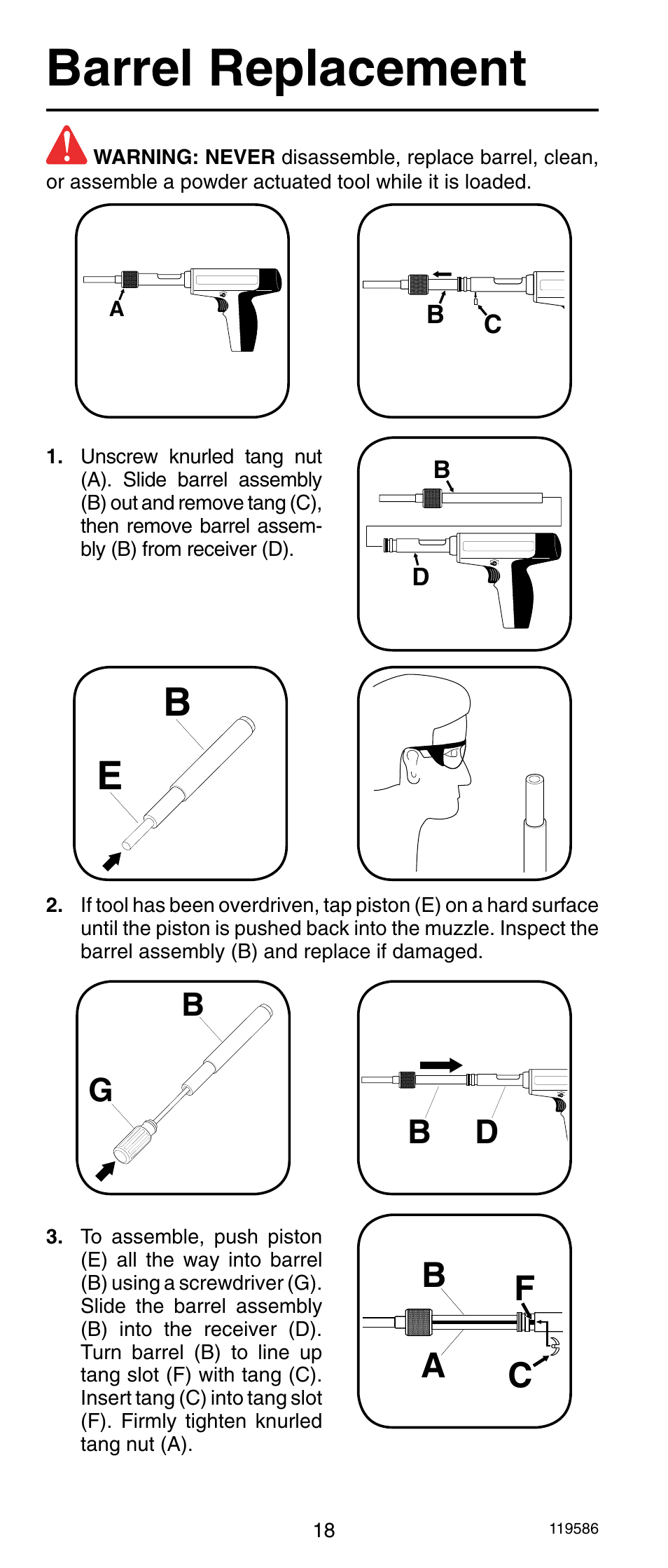 Barrel replacement, Fb c a | Remington r300 User Manual | Page 18 / 72