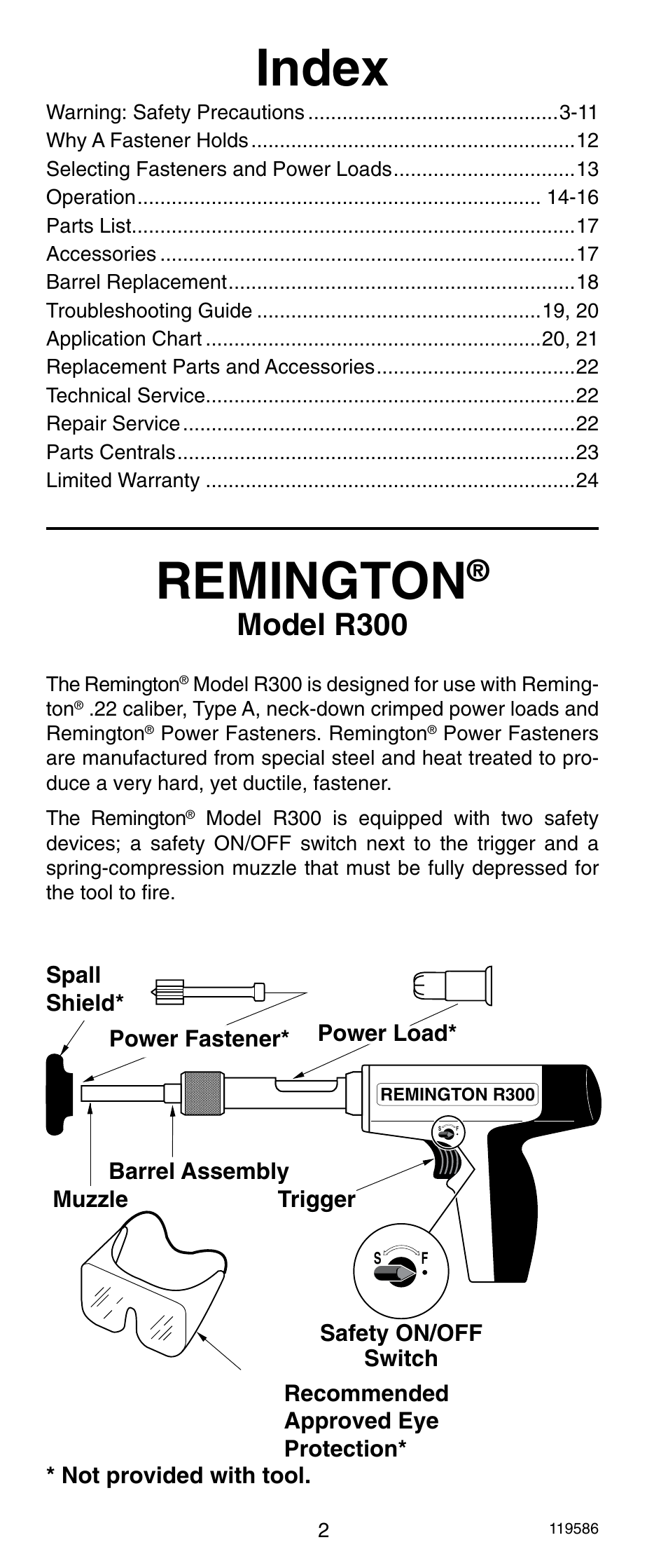Index, Remington, Model r300 | Remington r300 User Manual | Page 2 / 72