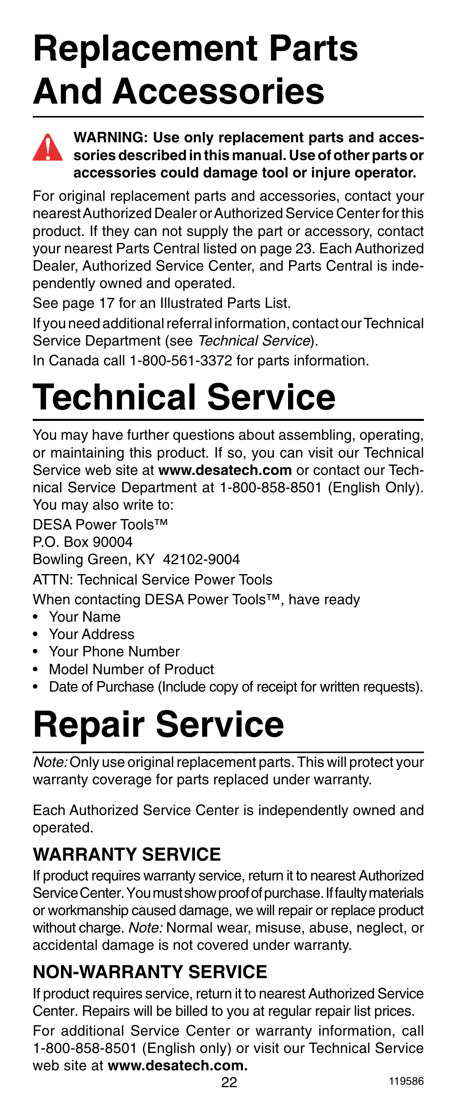 Technical service, Replacement parts and accessories repair service | Remington r300 User Manual | Page 22 / 72