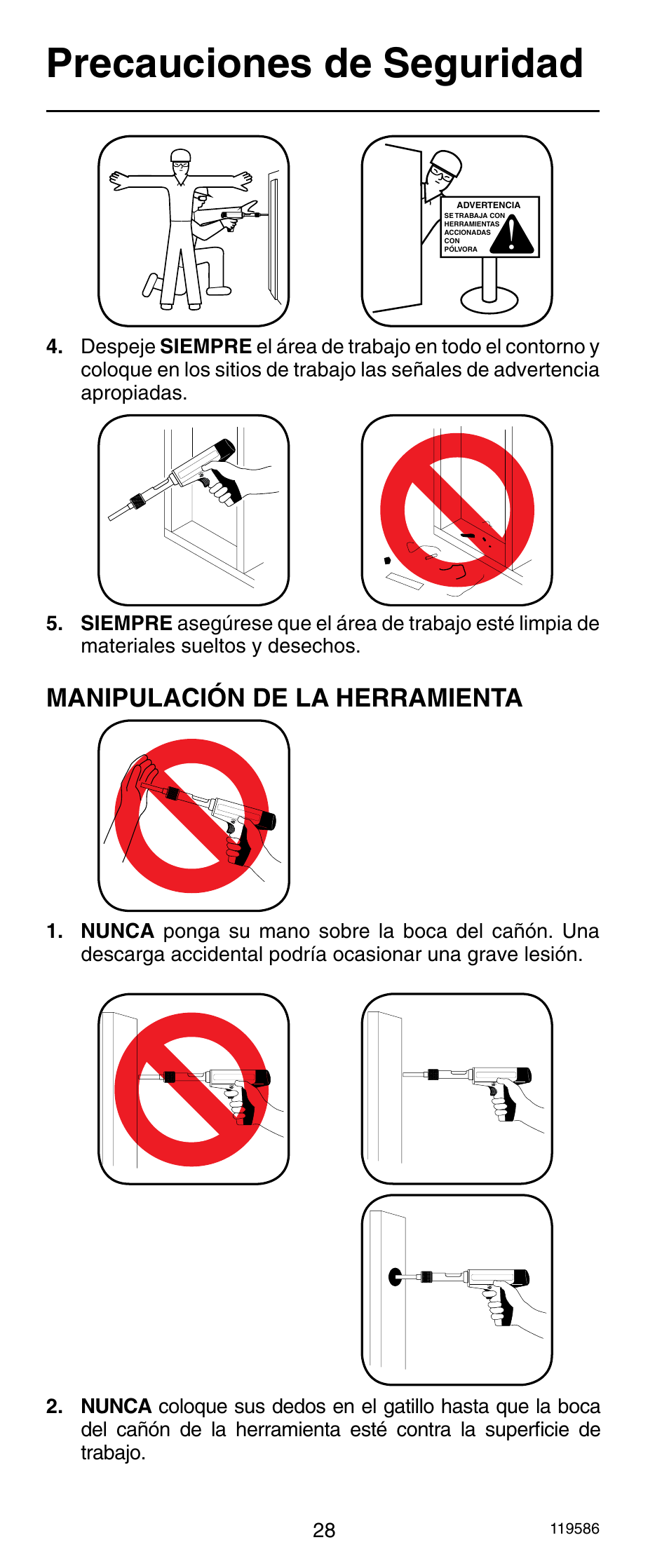 Precauciones de seguridad, Manipulación de la herramienta | Remington r300 User Manual | Page 28 / 72