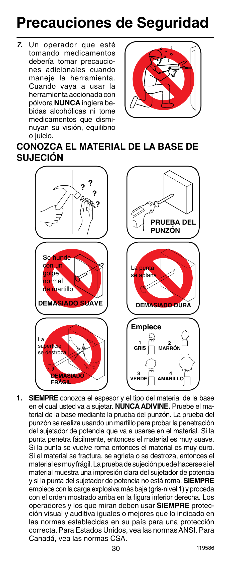 Precauciones de seguridad, Conozca el material de la base de sujeción | Remington r300 User Manual | Page 30 / 72