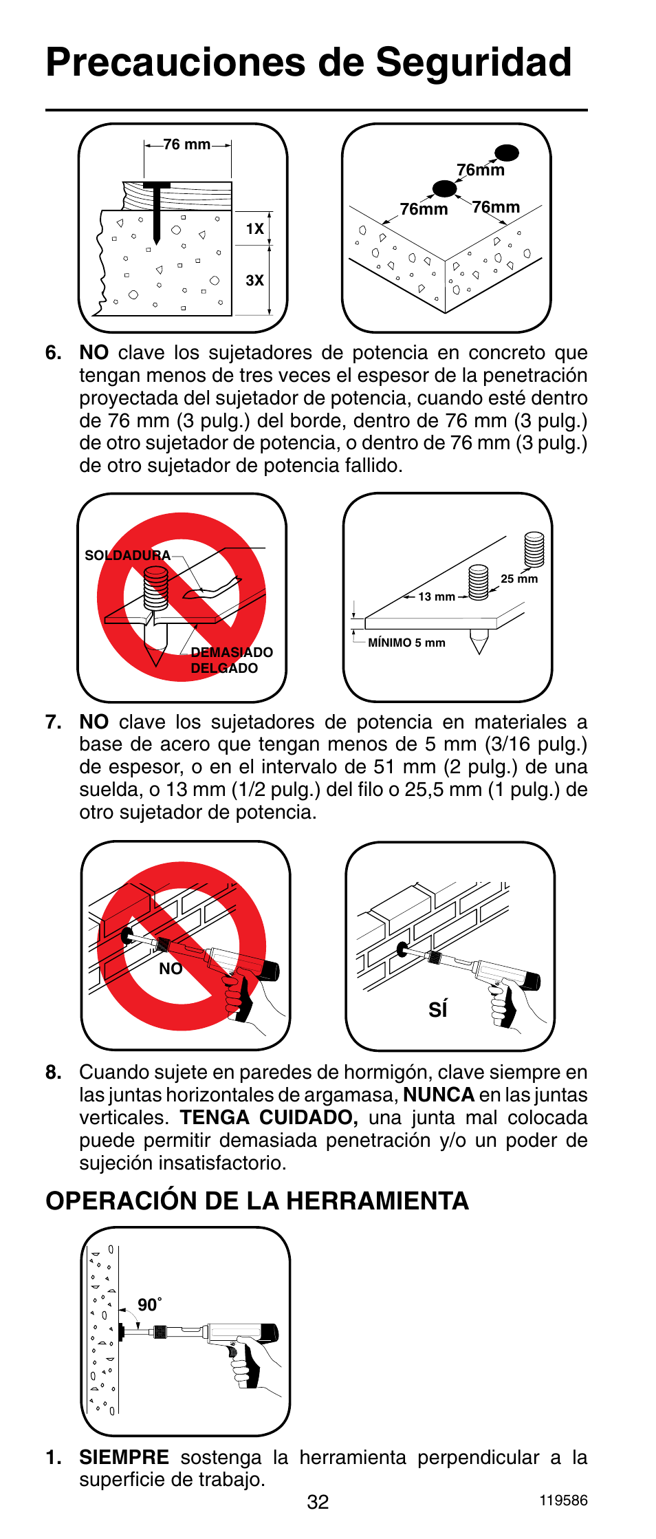 Precauciones de seguridad, Operación de la herramienta | Remington r300 User Manual | Page 32 / 72