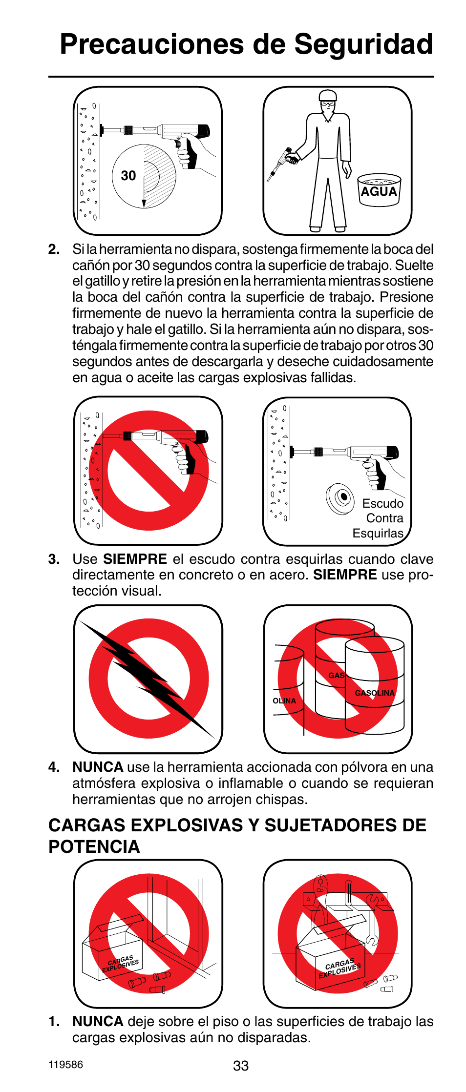 Precauciones de seguridad, Cargas explosivas y sujetadores de potencia | Remington r300 User Manual | Page 33 / 72