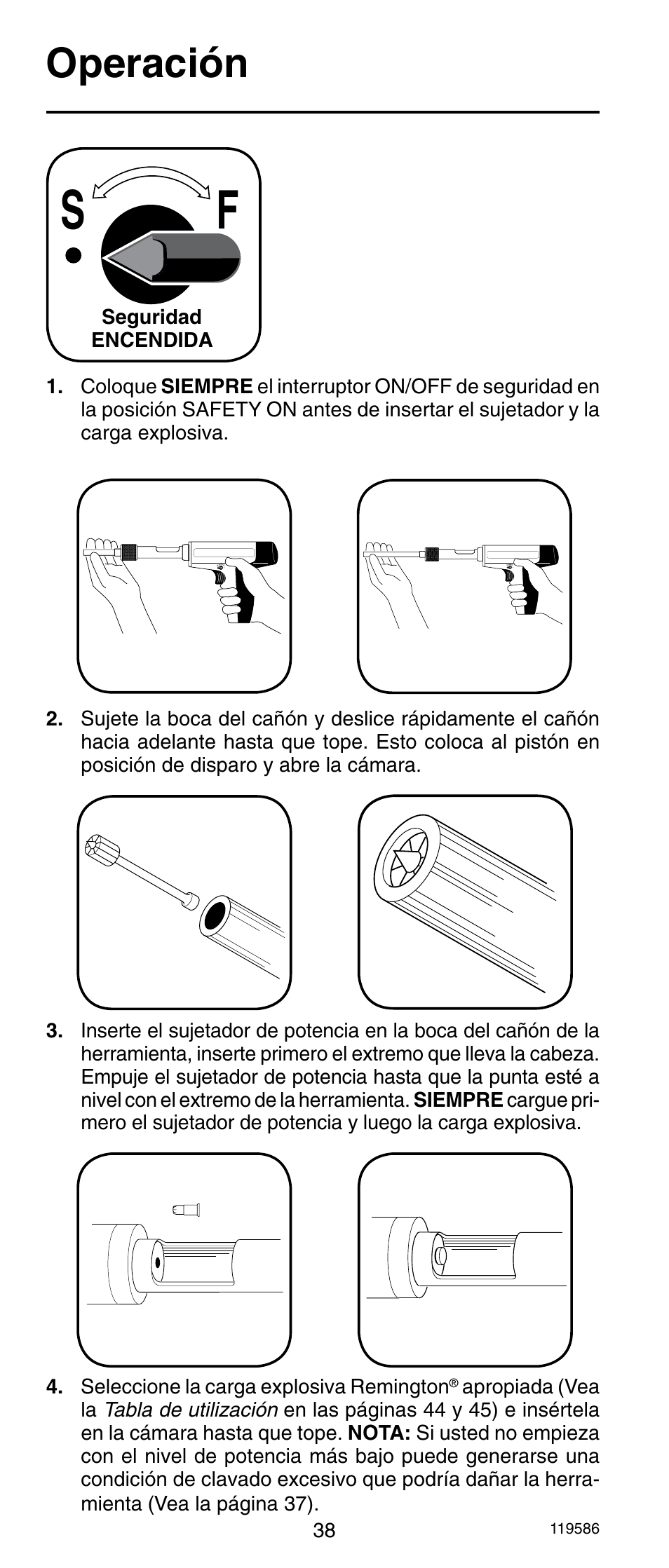 Operación | Remington r300 User Manual | Page 38 / 72