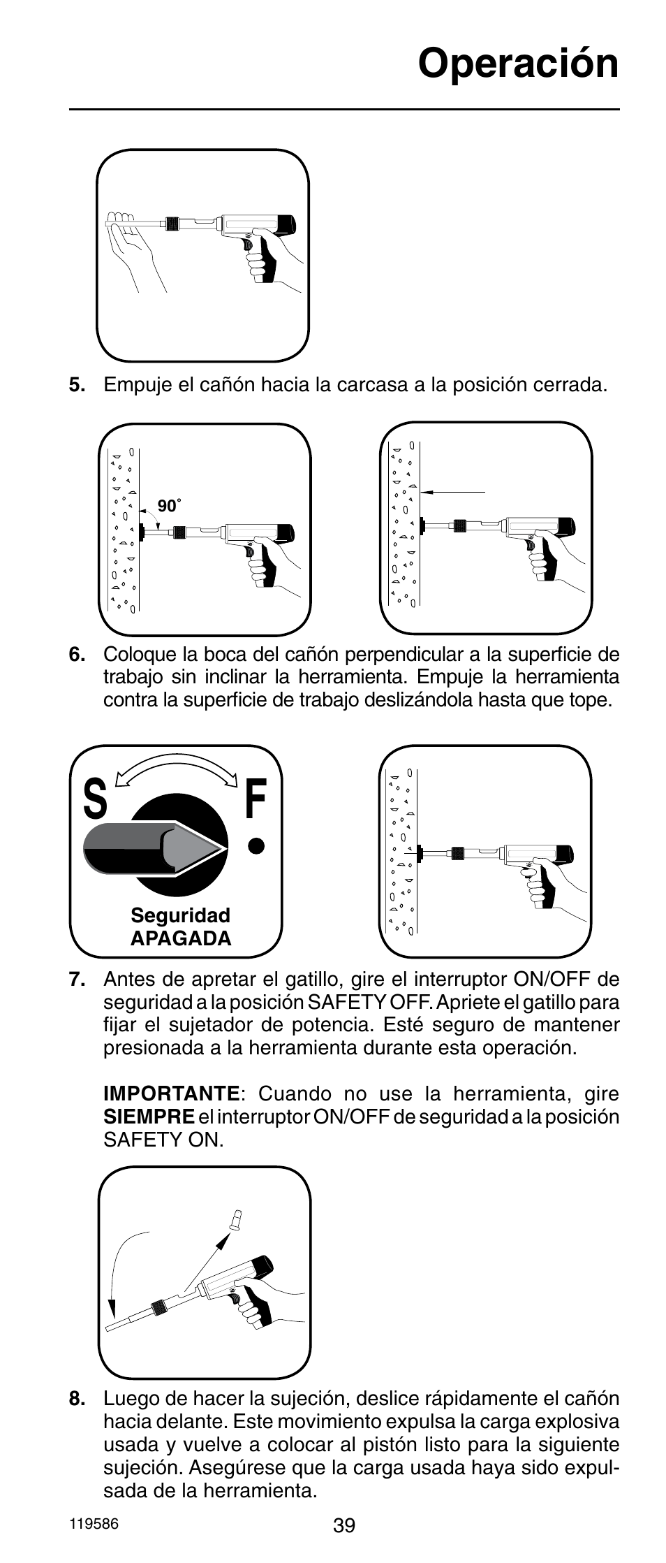 Operación, Seguridad apagada | Remington r300 User Manual | Page 39 / 72