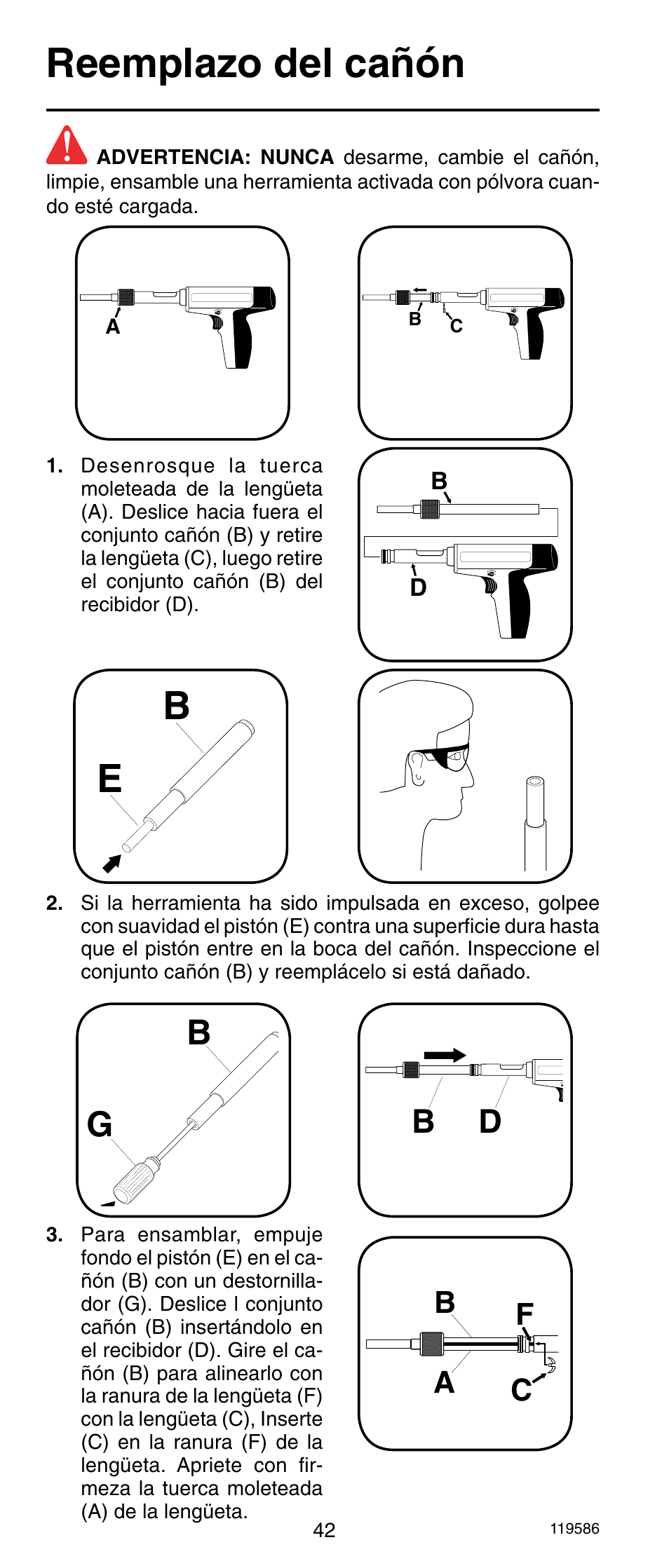 Reemplazo del cañón, Fb c a | Remington r300 User Manual | Page 42 / 72