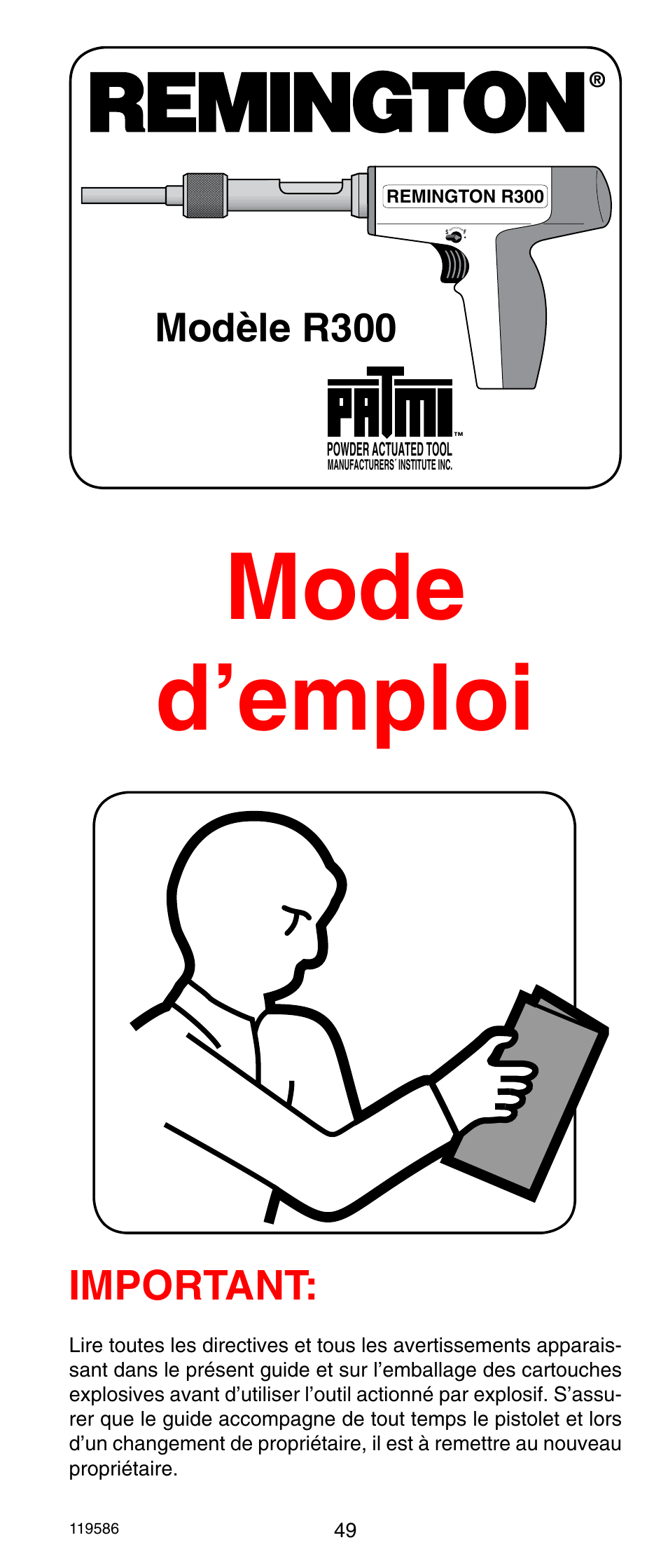 Mode d’emploi, Important, Modèle r300 | Remington r300 User Manual | Page 49 / 72
