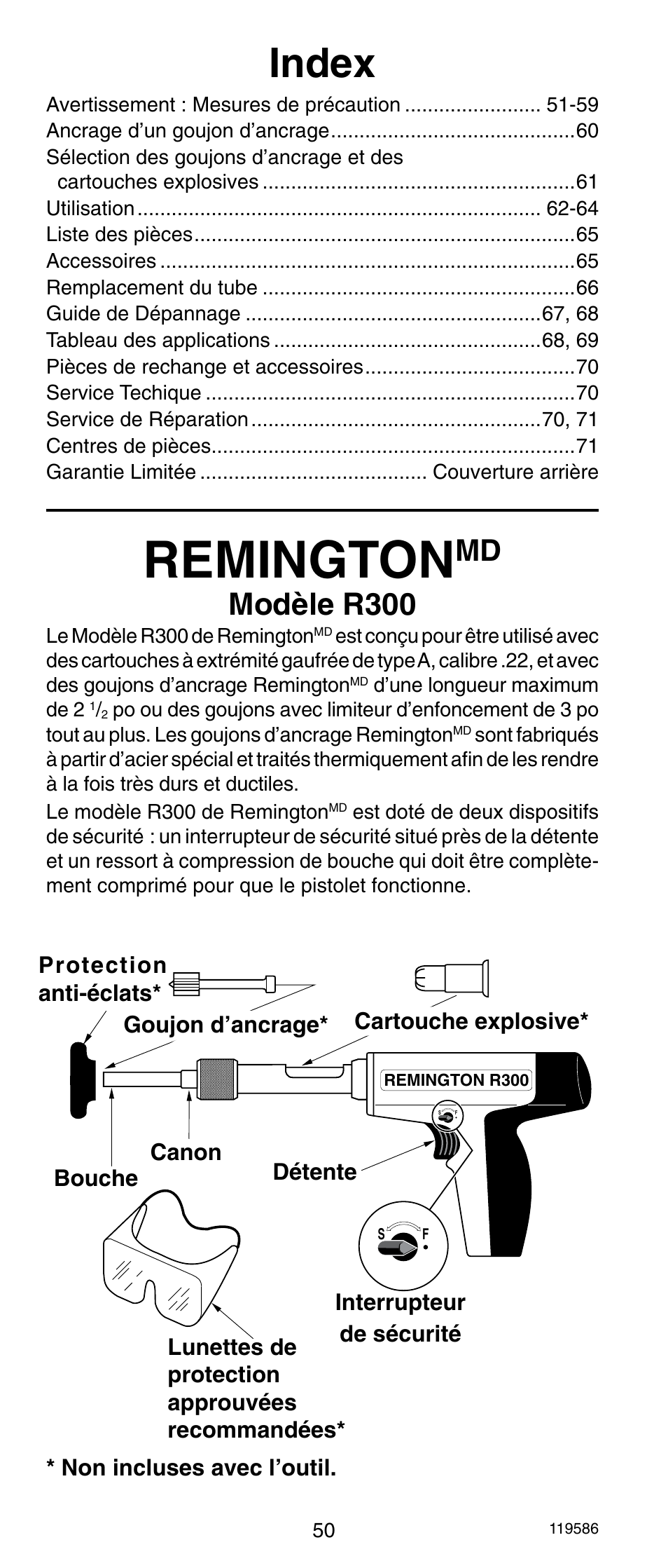 Remington, Index, Modèle r300 | Remington r300 User Manual | Page 50 / 72