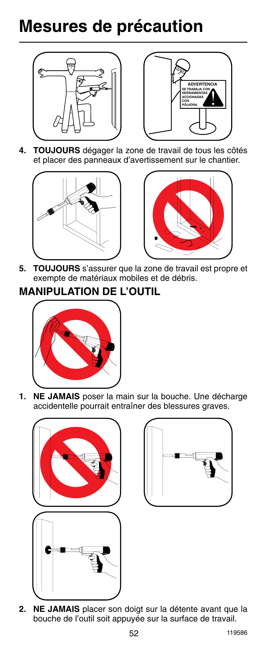 Mesures de précaution, Manipulation de l’outil | Remington r300 User Manual | Page 52 / 72