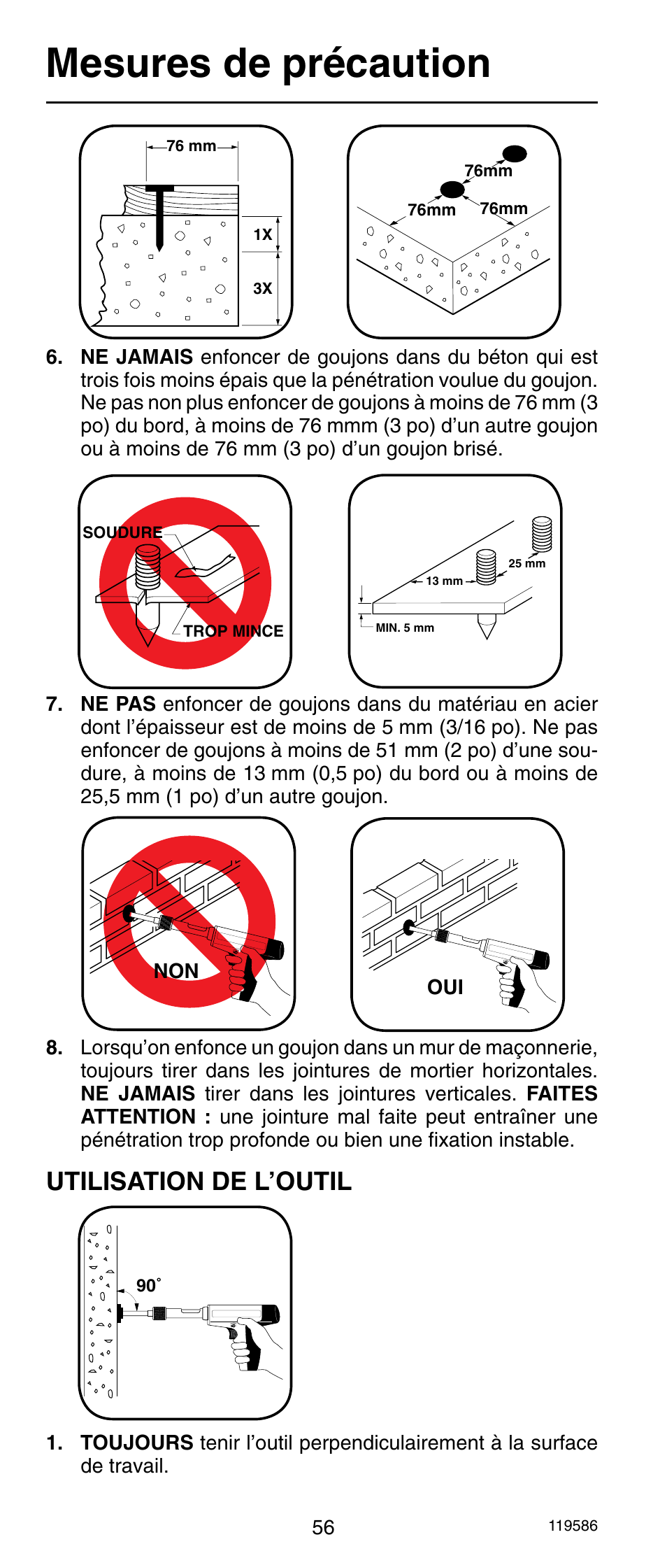 Mesures de précaution, Utilisation de l’outil | Remington r300 User Manual | Page 56 / 72