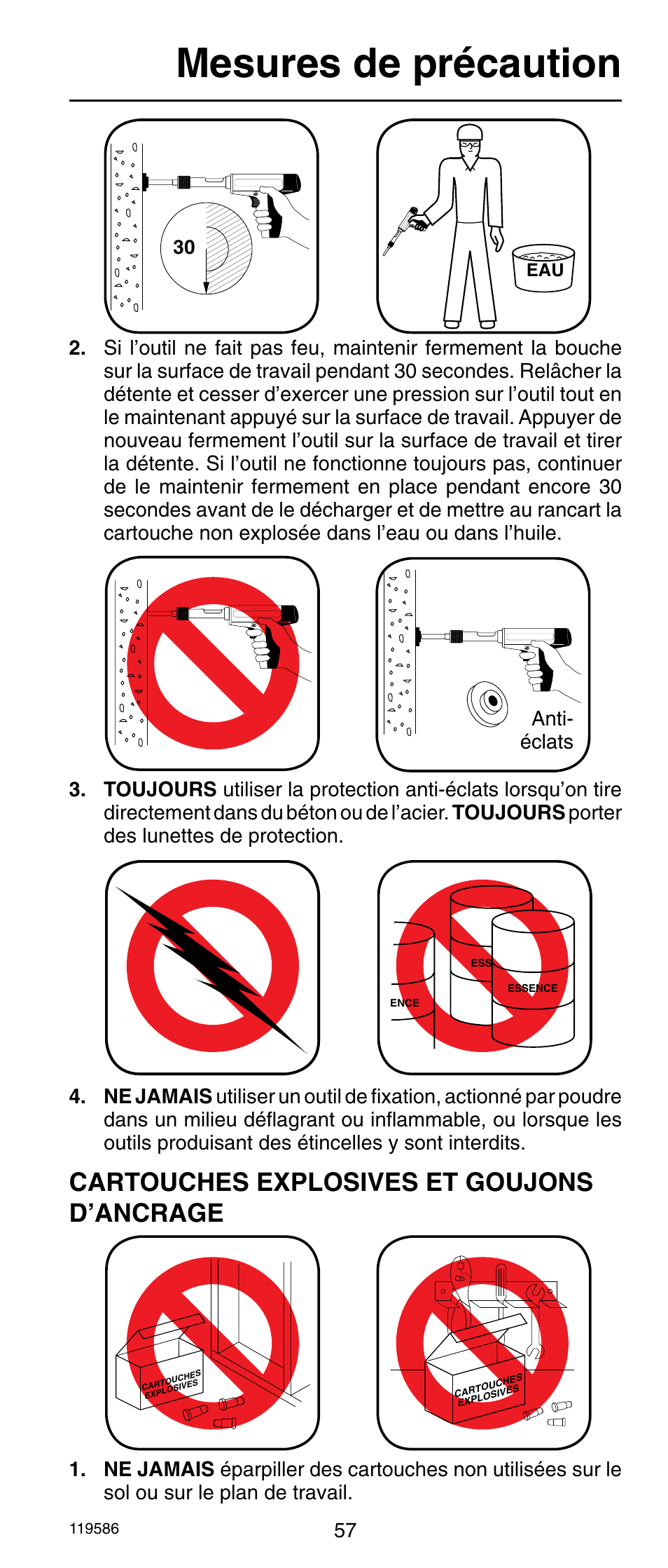 Mesures de précaution, Cartouches explosives et goujons d’ancrage | Remington r300 User Manual | Page 57 / 72