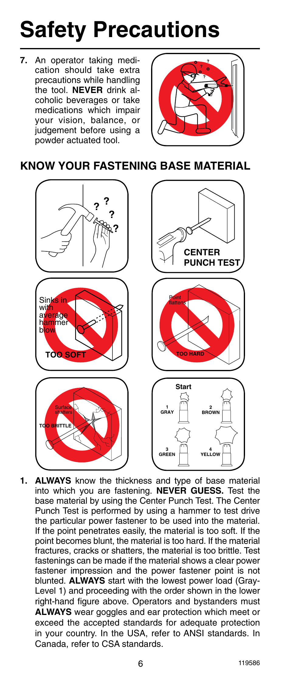 Safety precautions, Know your fastening base material | Remington r300 User Manual | Page 6 / 72