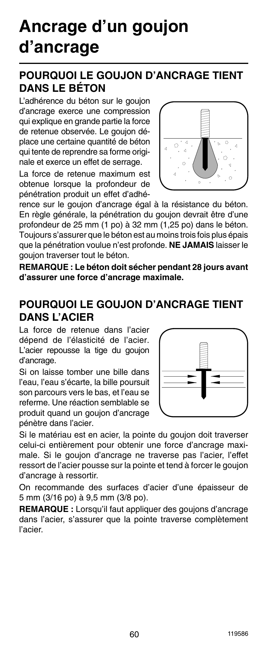 Ancrage d’un goujon d’ancrage | Remington r300 User Manual | Page 60 / 72