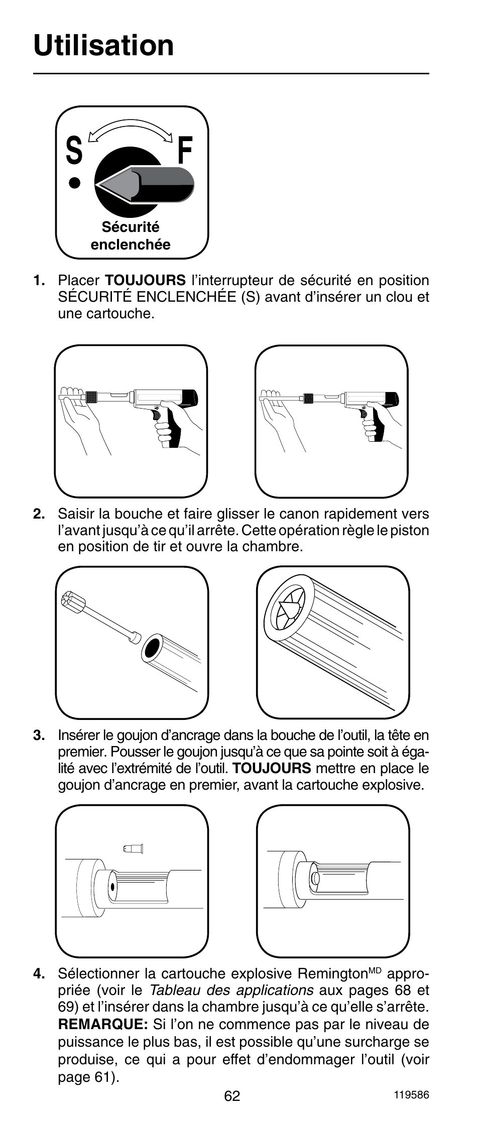 Utilisation | Remington r300 User Manual | Page 62 / 72