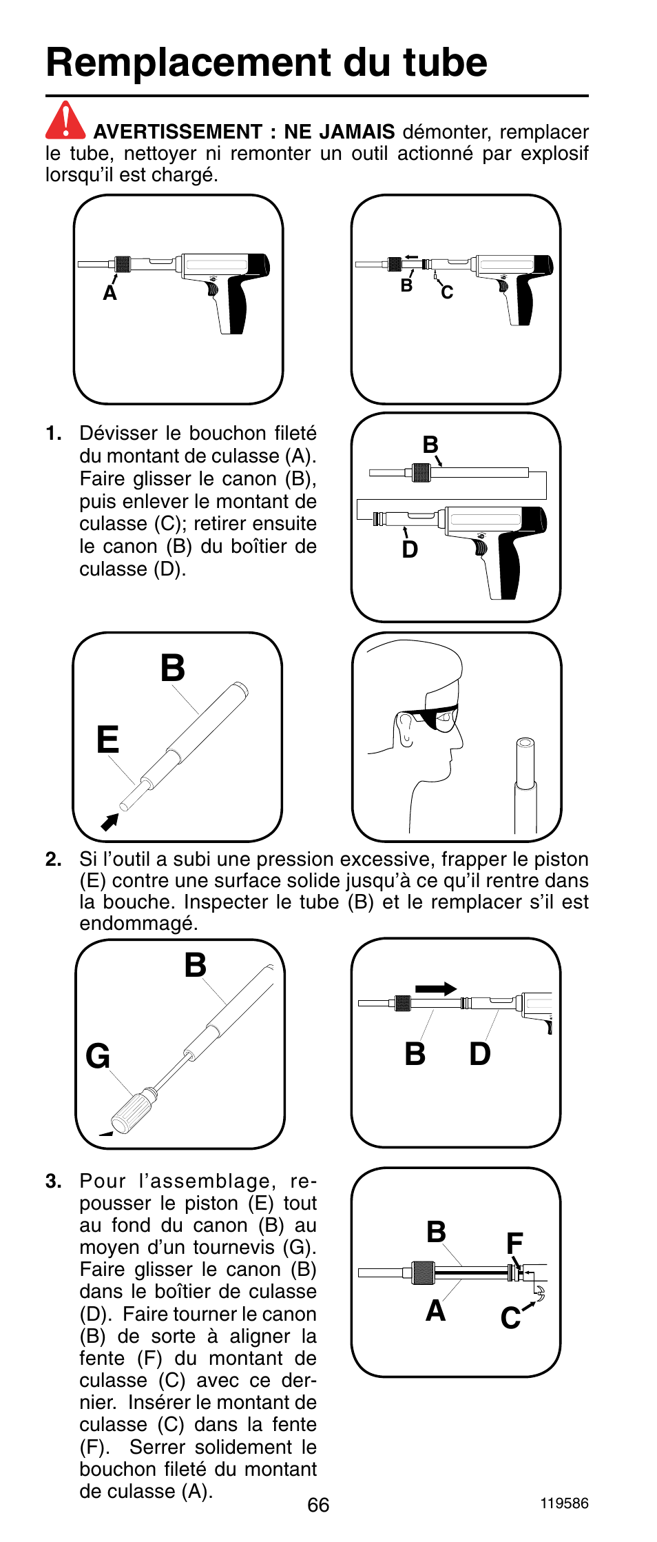 Remplacement du tube, Fb c a | Remington r300 User Manual | Page 66 / 72