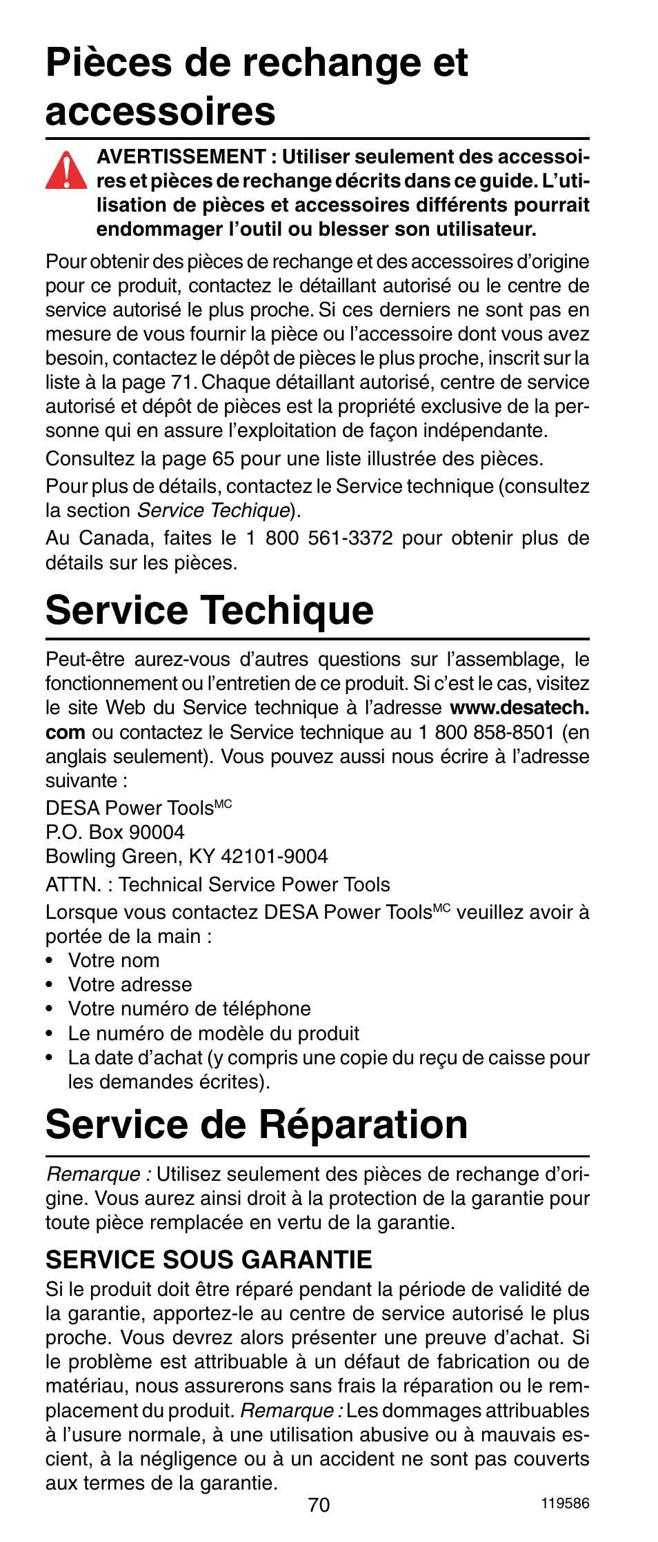 Service de réparation, Service techique, Pièces de rechange et accessoires | Service sous garantie | Remington r300 User Manual | Page 70 / 72